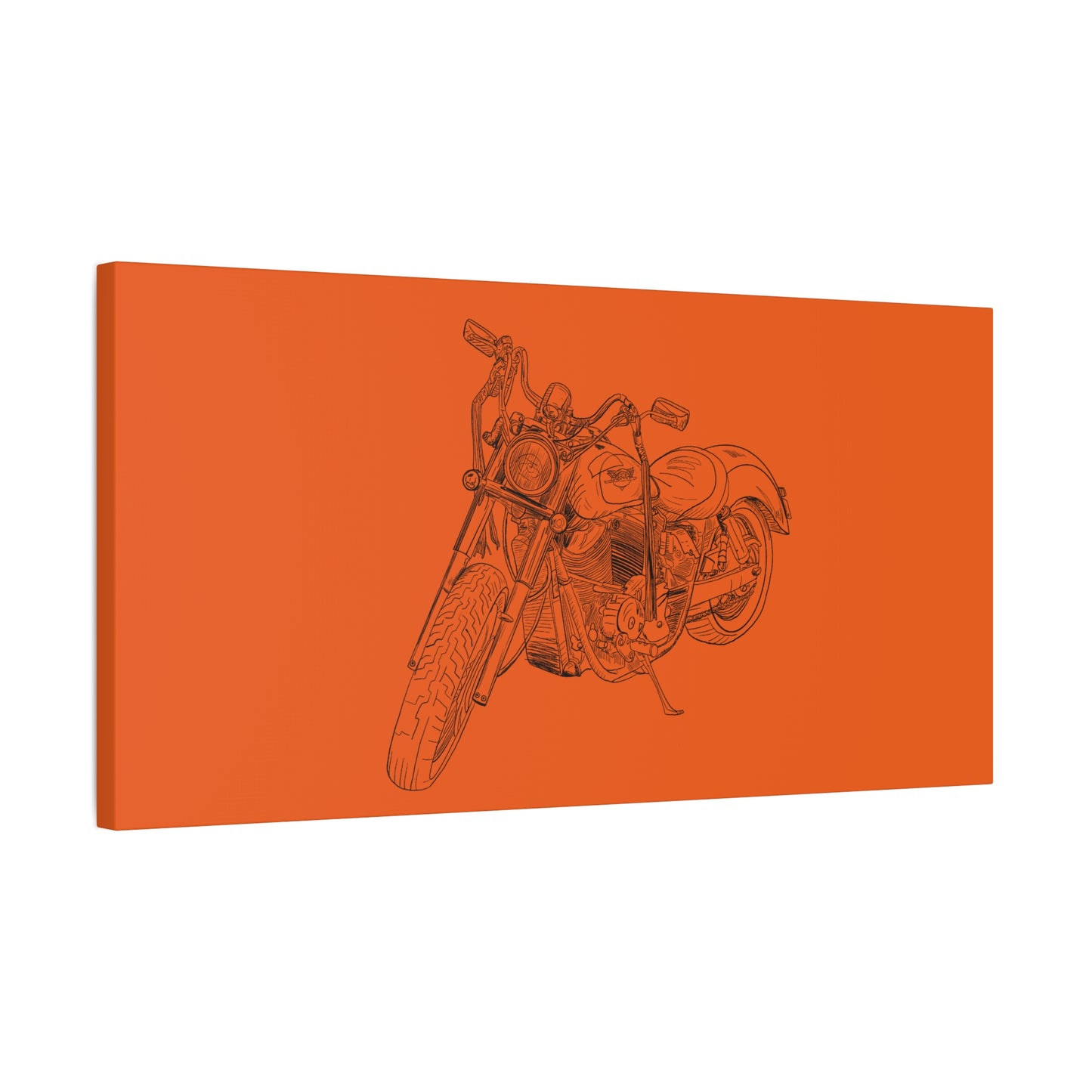 Ride Me Harley Motorcycle Sketch Canvas Print - Black Ink on Orange Background