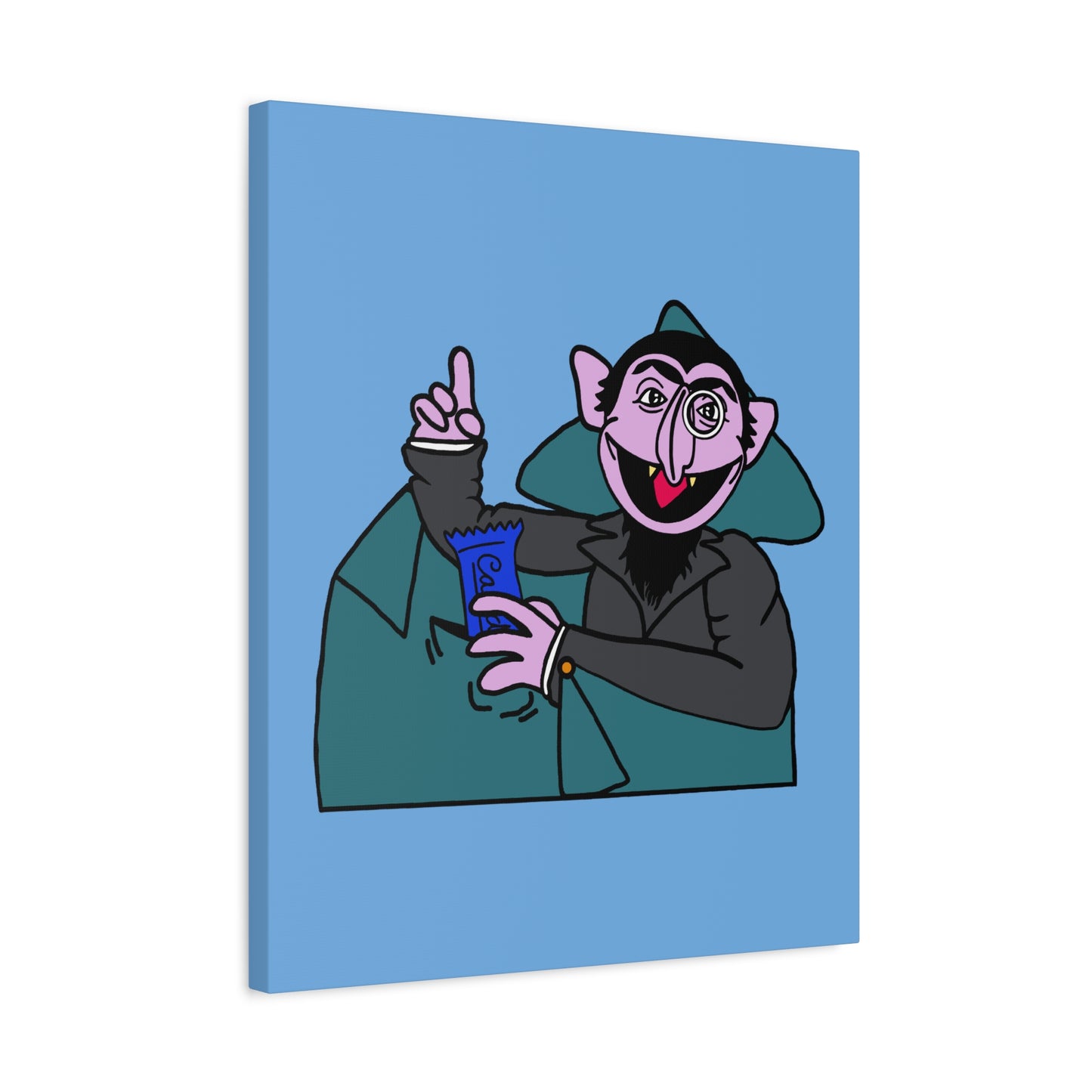 The Count Stealing Candy Canvas Print Light Blue - Sesame Street The Count Parody Art