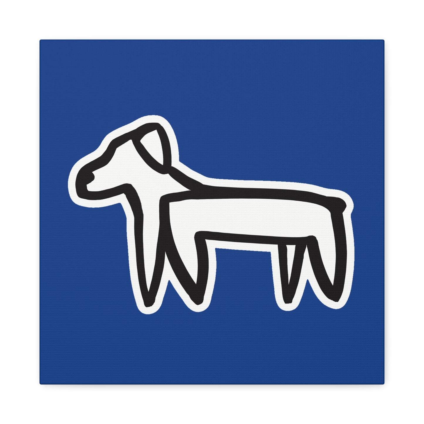 Dog Canvas Print on Blue (Sticker Style White Dog) - Dog Drawing Wall Art