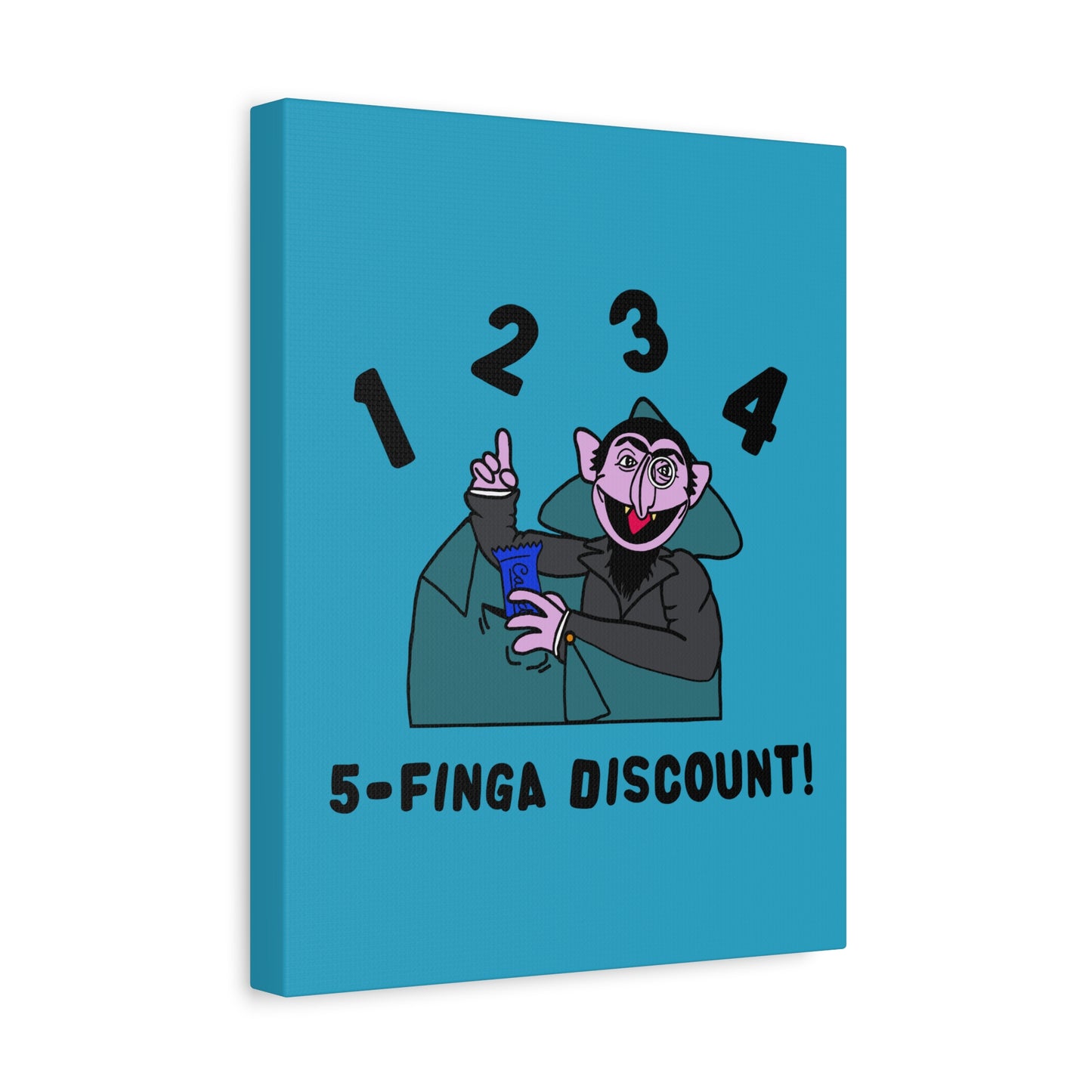 Five Finger Discount Canvas Print Turquoise - Sesame Street The Count Parody Art Print