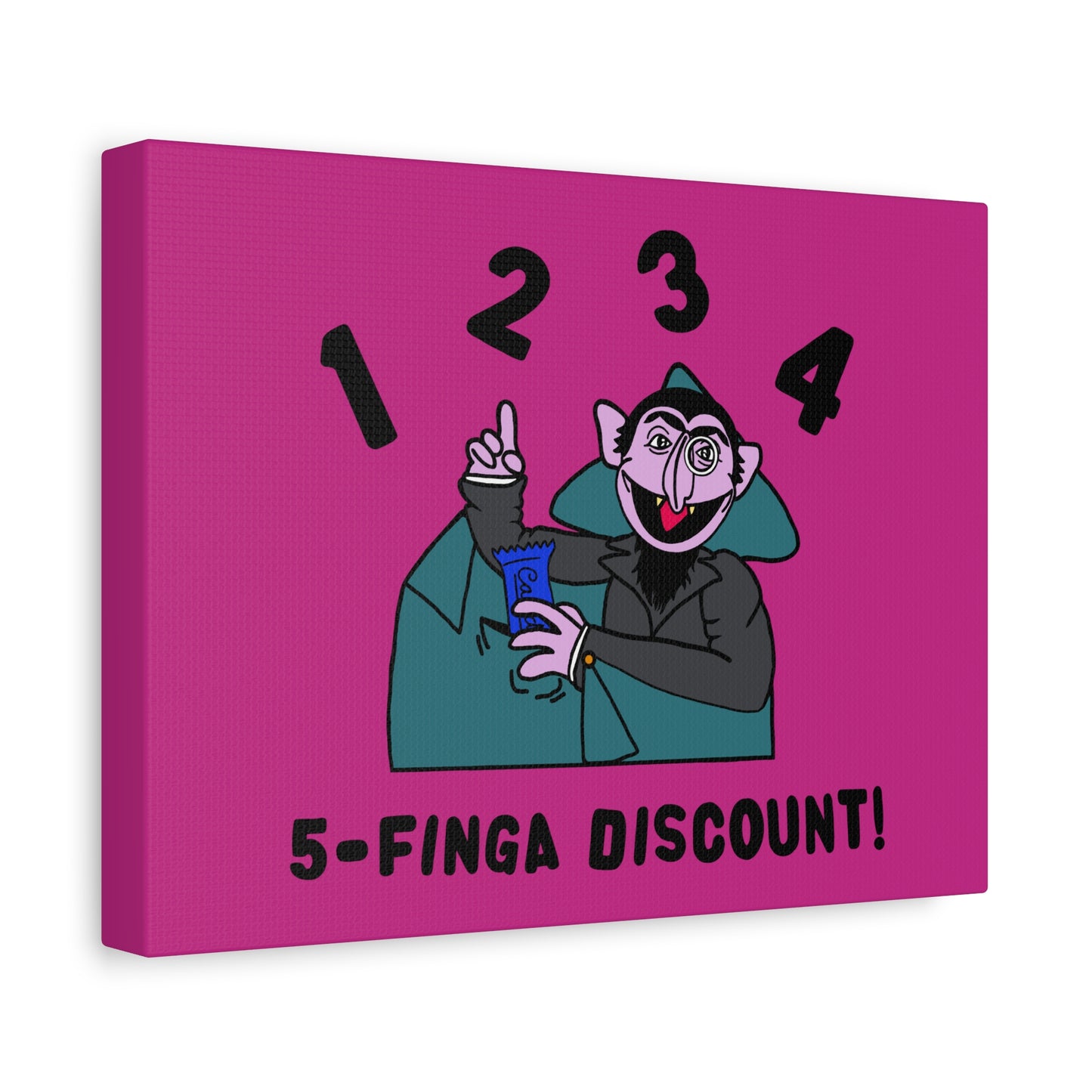 Five Finger Discount Canvas Print Pink - Sesame Street The Count Parody Art Print