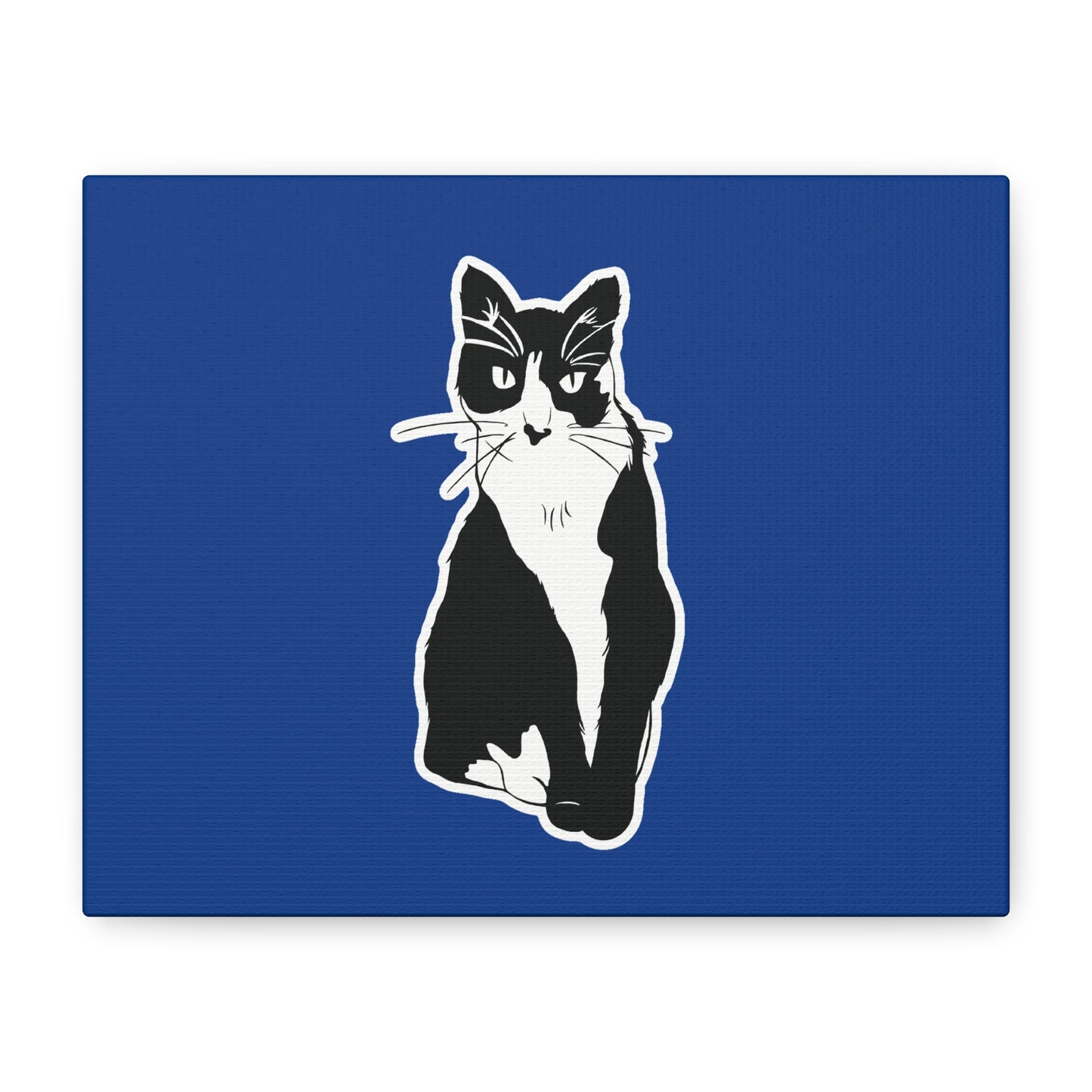 Cat Canvas Print on Dark Blue (Sticker Style Cat) - Cat Drawing Art