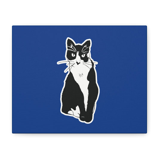 Cat Canvas Print on Dark Blue (Sticker Style Cat) - Cat Drawing Art