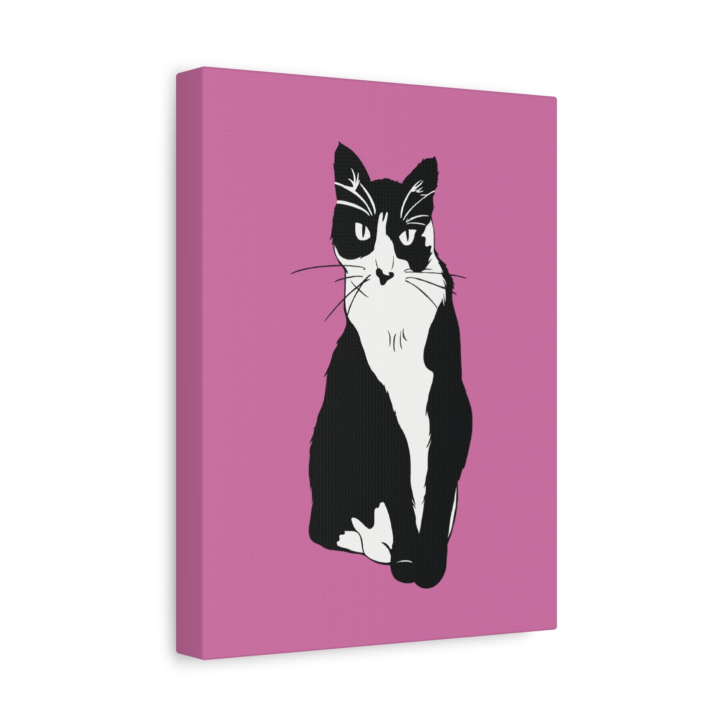 Cat Canvas on Light Pink (B&W Style Cat) - Cat Drawing Art