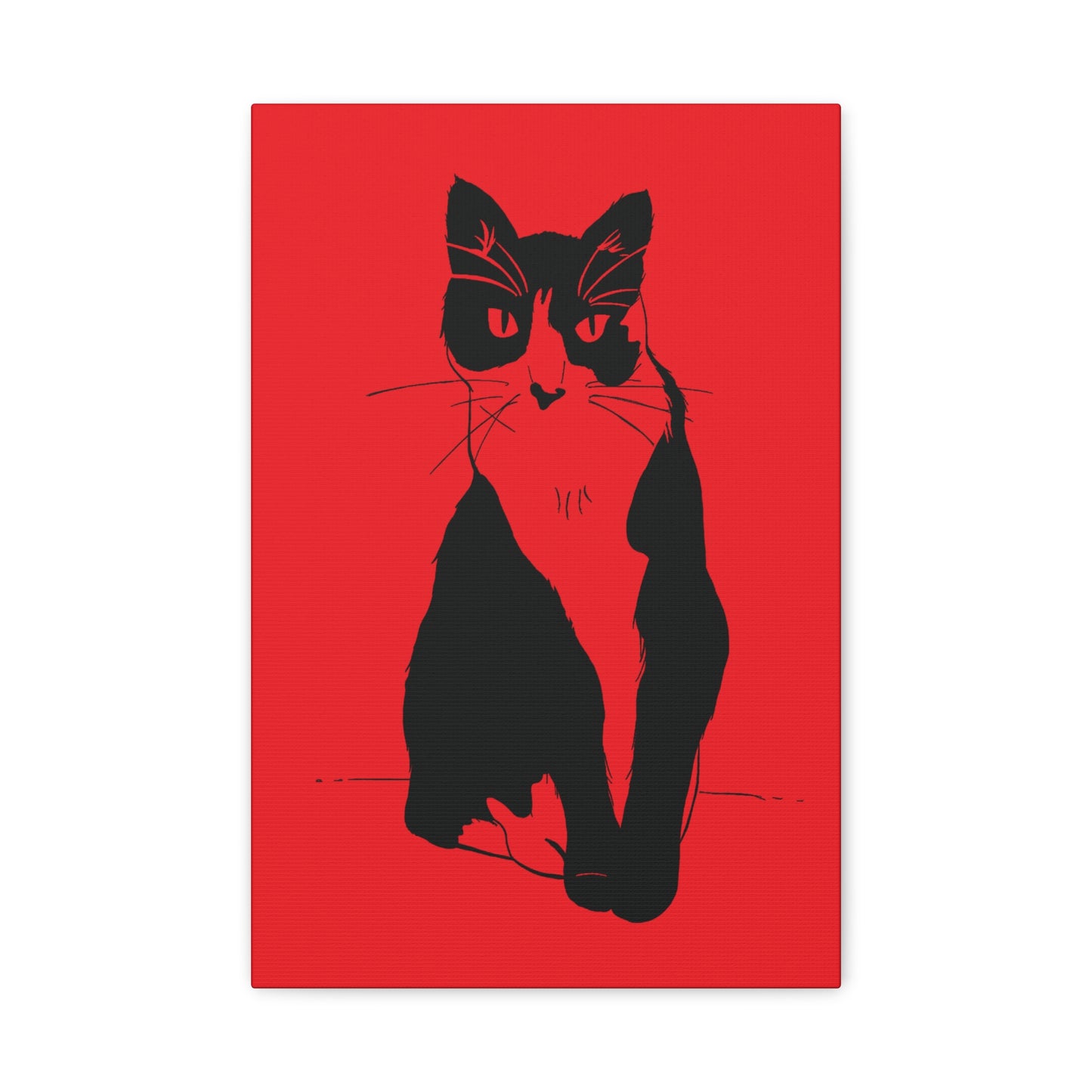 Cat Canvas Print on Red (Transparent Style Cat) - Cat Drawing Art