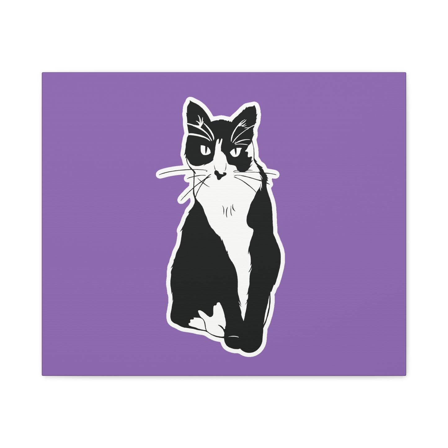 Cat Canvas on Light Purple (Sticker Style Cat) - Cat Drawing Art