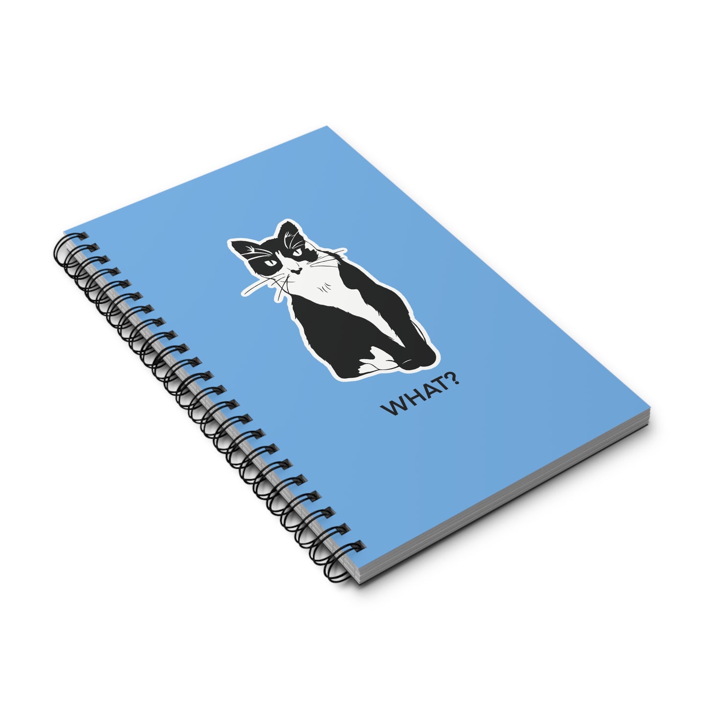 Cattitude Notebook in Light Blue (Sticker Style Cat with Black Writing) - Cat Spiral Notebook