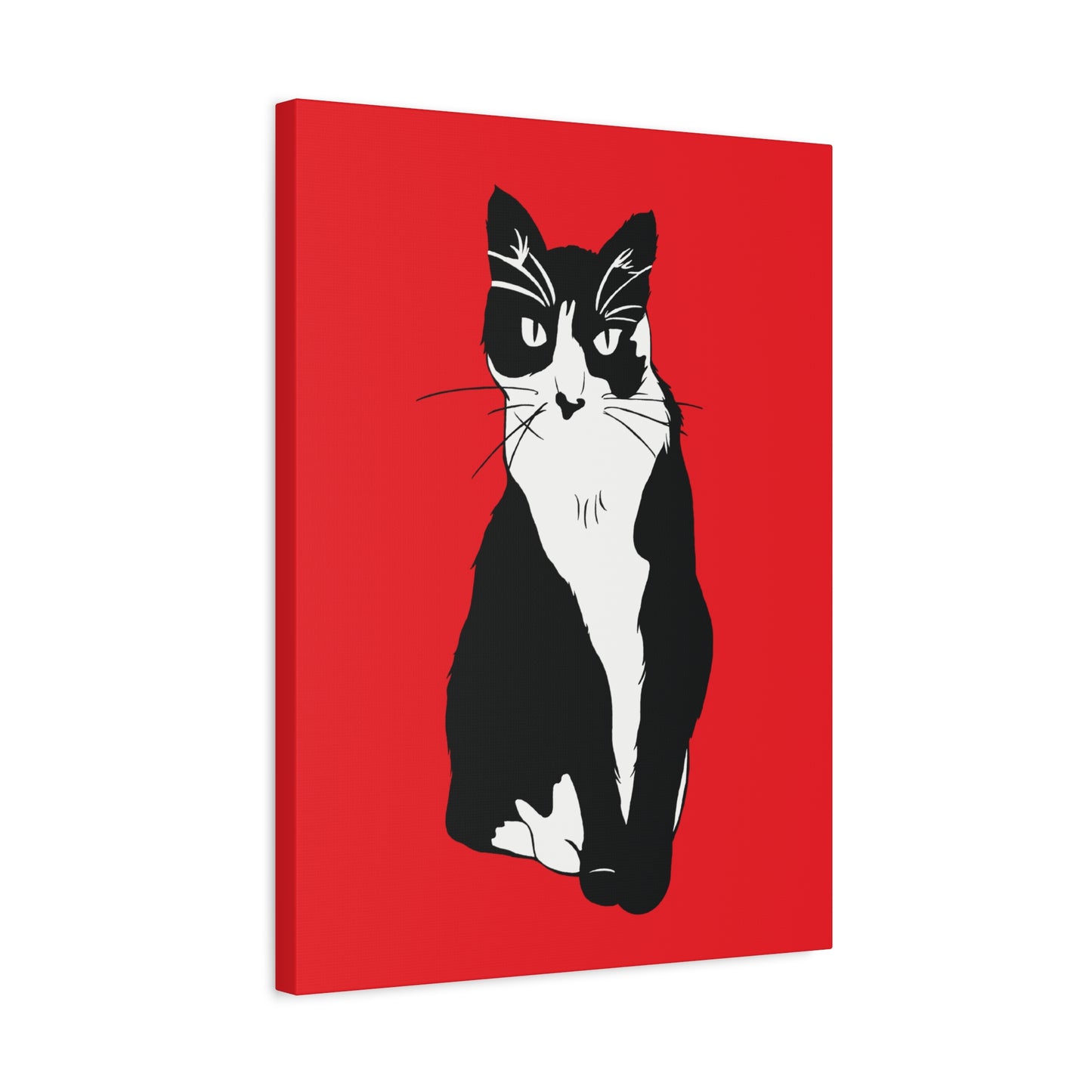 Cat Canvas on Red (B&W Style Cat) - Cat Drawing Art