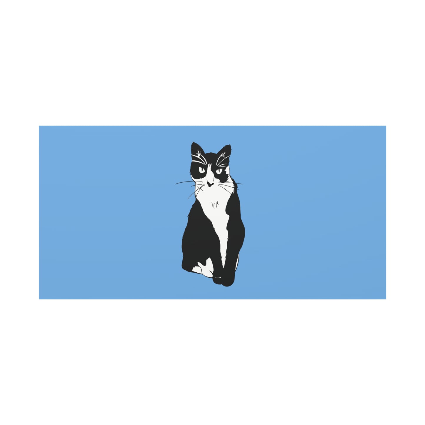 Cat Canvas on Light Blue (B&W Style Cat) - Cat Drawing Art