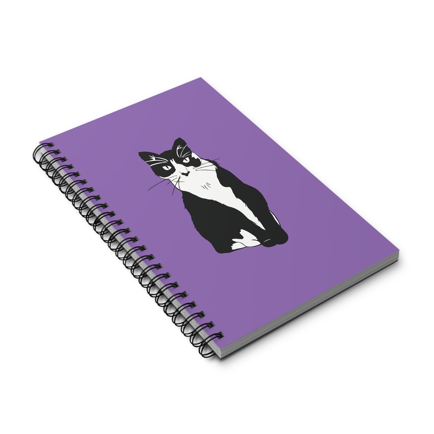 Cat Notebook in Light Purple (B&W Style Cat) - Cat Spiral Notebook
