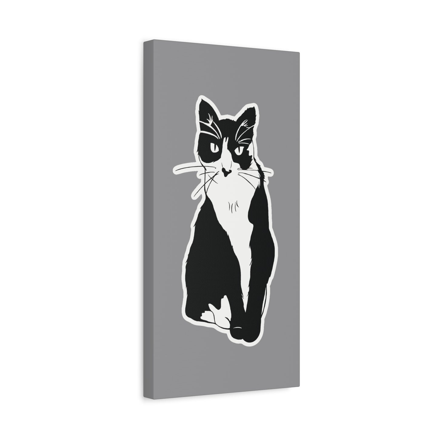 Cat Canvas Print on Grey (Sticker Style Cat) - Cat Drawing Wall Art