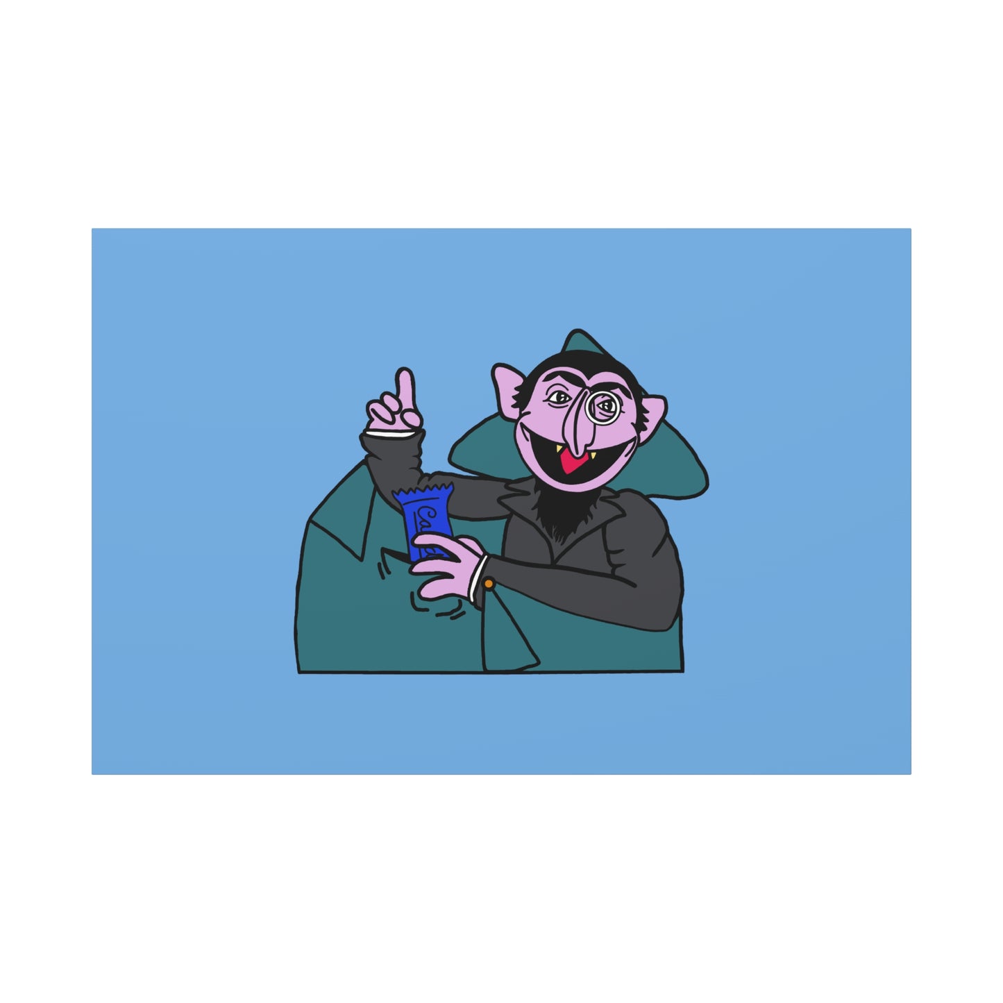 The Count Stealing Candy Canvas Print Light Blue - Sesame Street The Count Parody Art