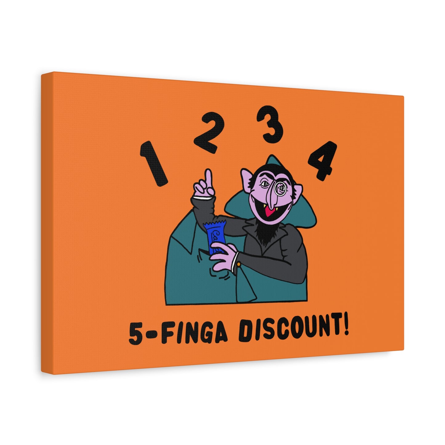 Five Finger Discount Canvas Print Light Orange - Sesame Street The Count Parody Art Print