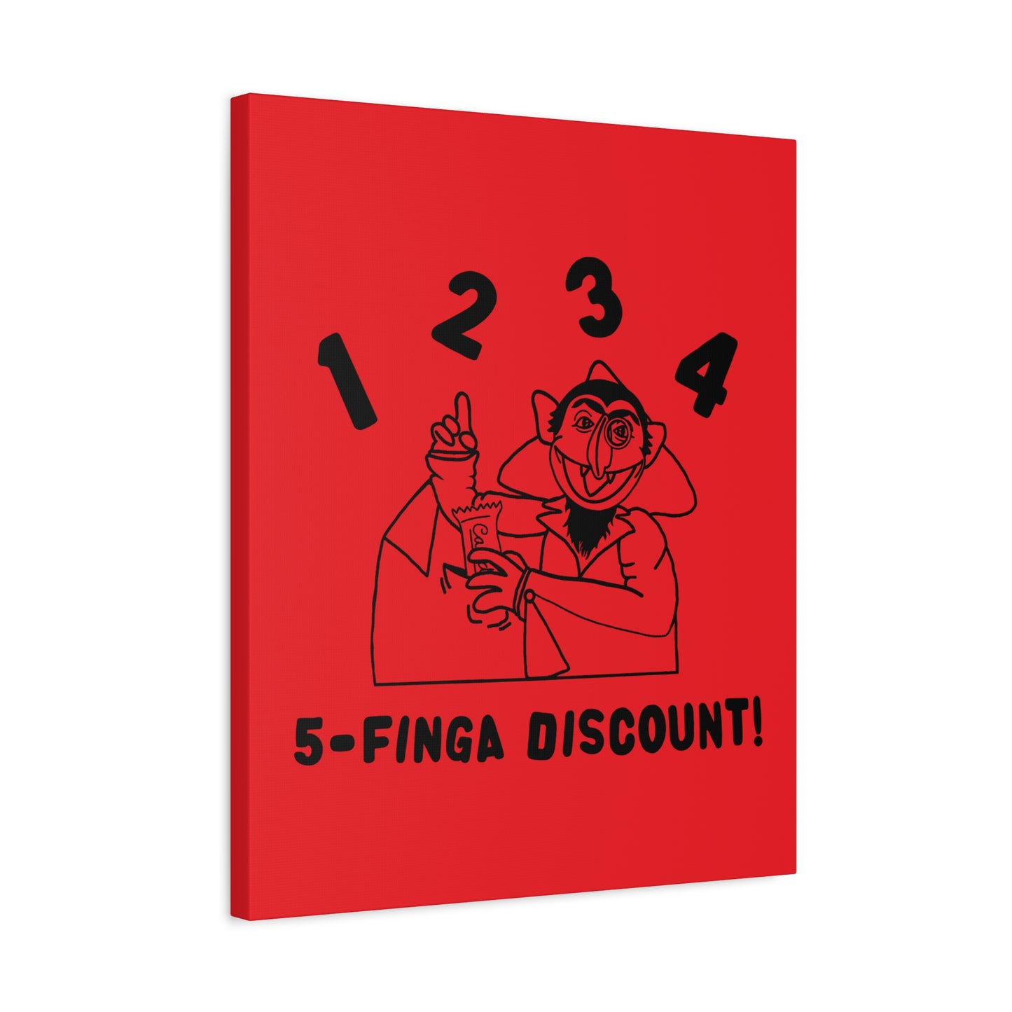 Five Finger Discount Outline Canvas Print Red - Sesame Street The Count Parody Art Print