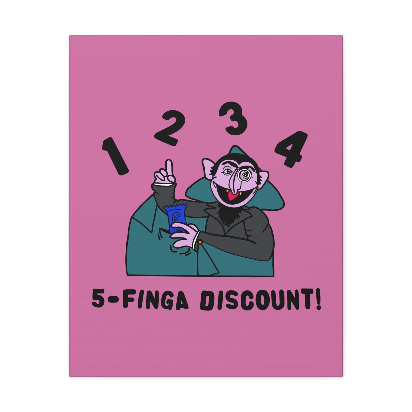 Five Finger Discount Canvas Print Light Pink - Sesame Street The Count Parody Art Print