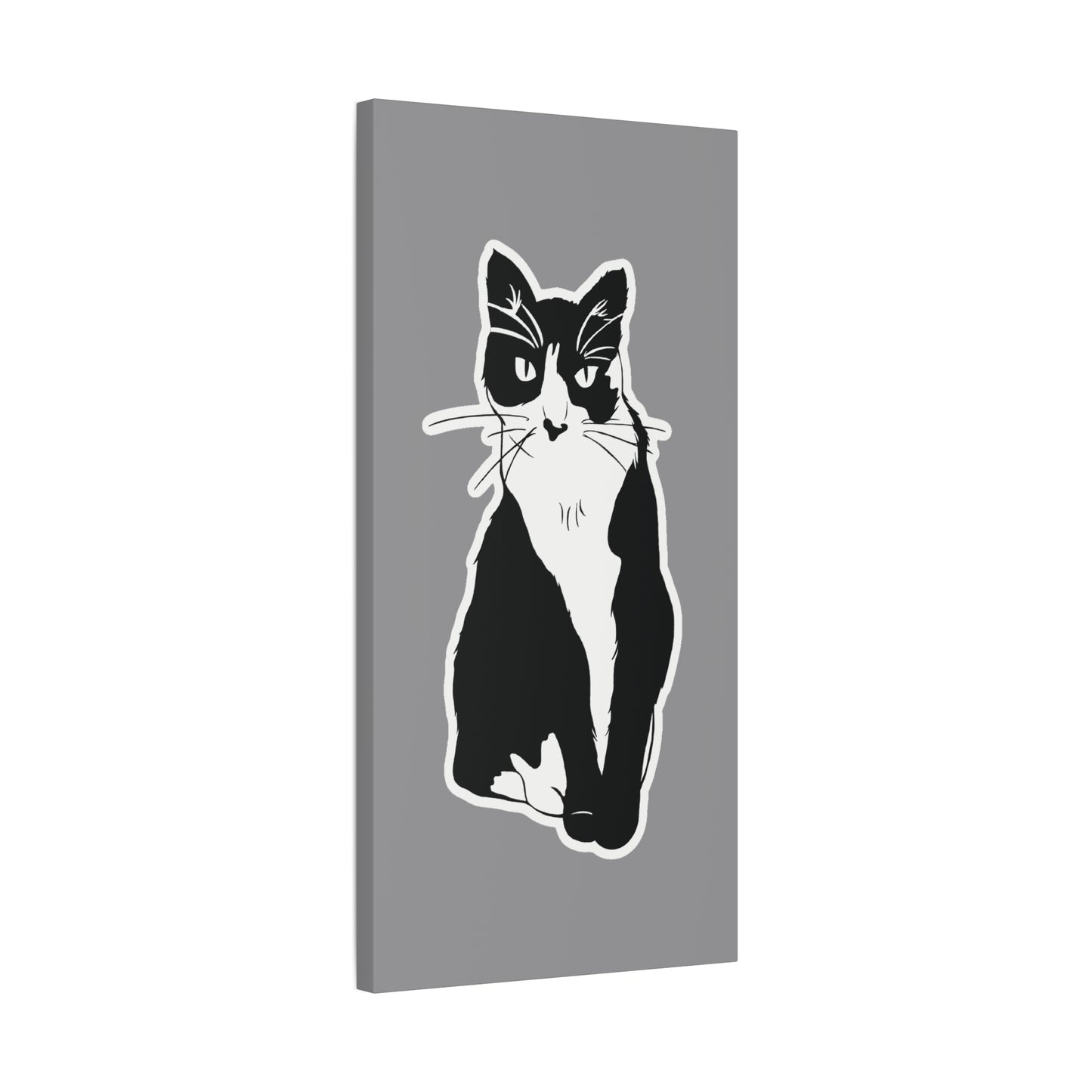 Cat Canvas Print on Grey (Sticker Style Cat) - Cat Drawing Wall Art