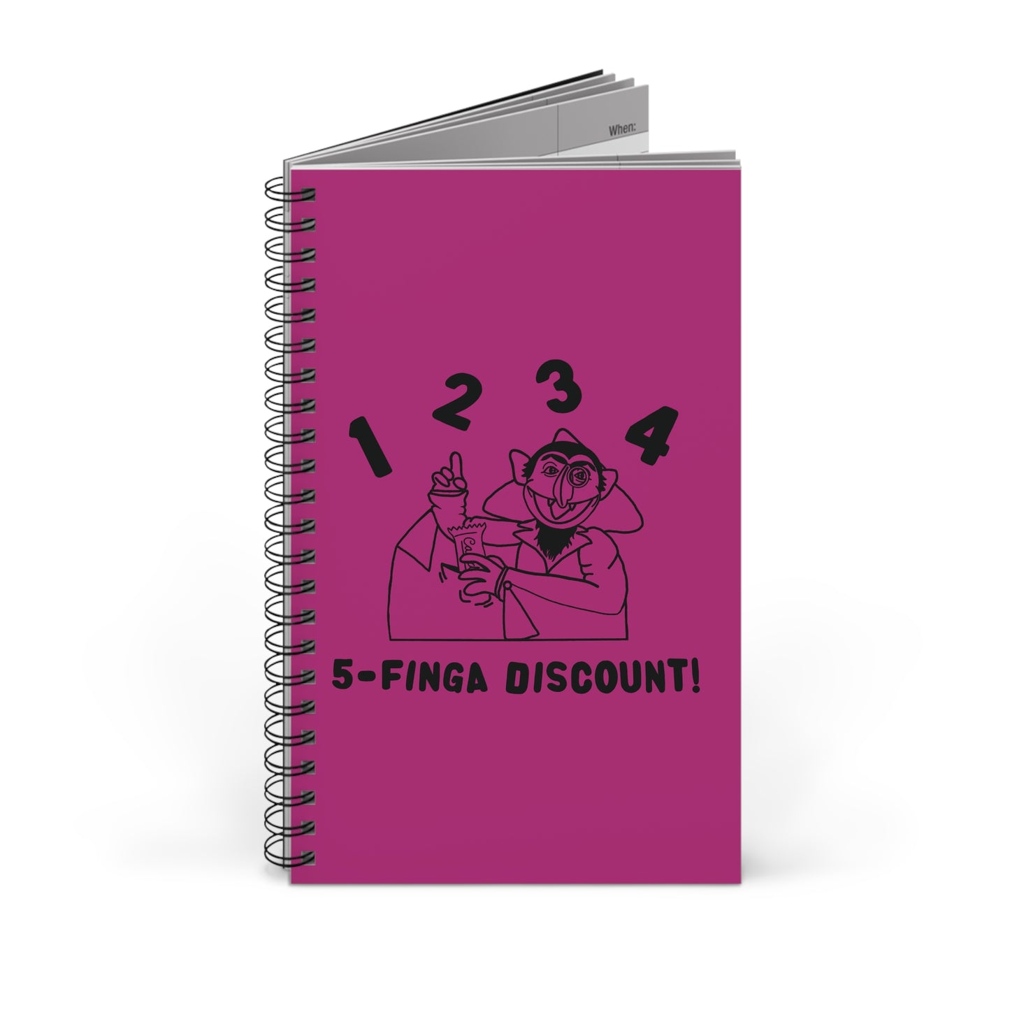 Five Finger Discount Outline Notebook Pink - Sesame Street The Count Parody Spiral Notebook