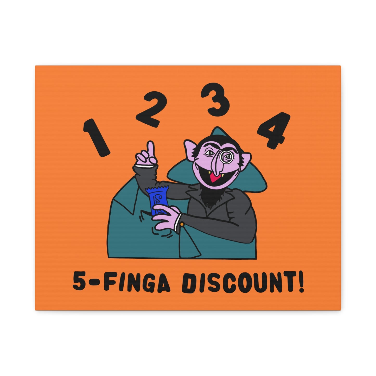 Five Finger Discount Canvas Print Light Orange - Sesame Street The Count Parody Art Print
