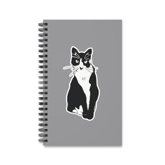 Cat Notebook in Grey (Sticker Style Cat) - Cat Spiral Notebook