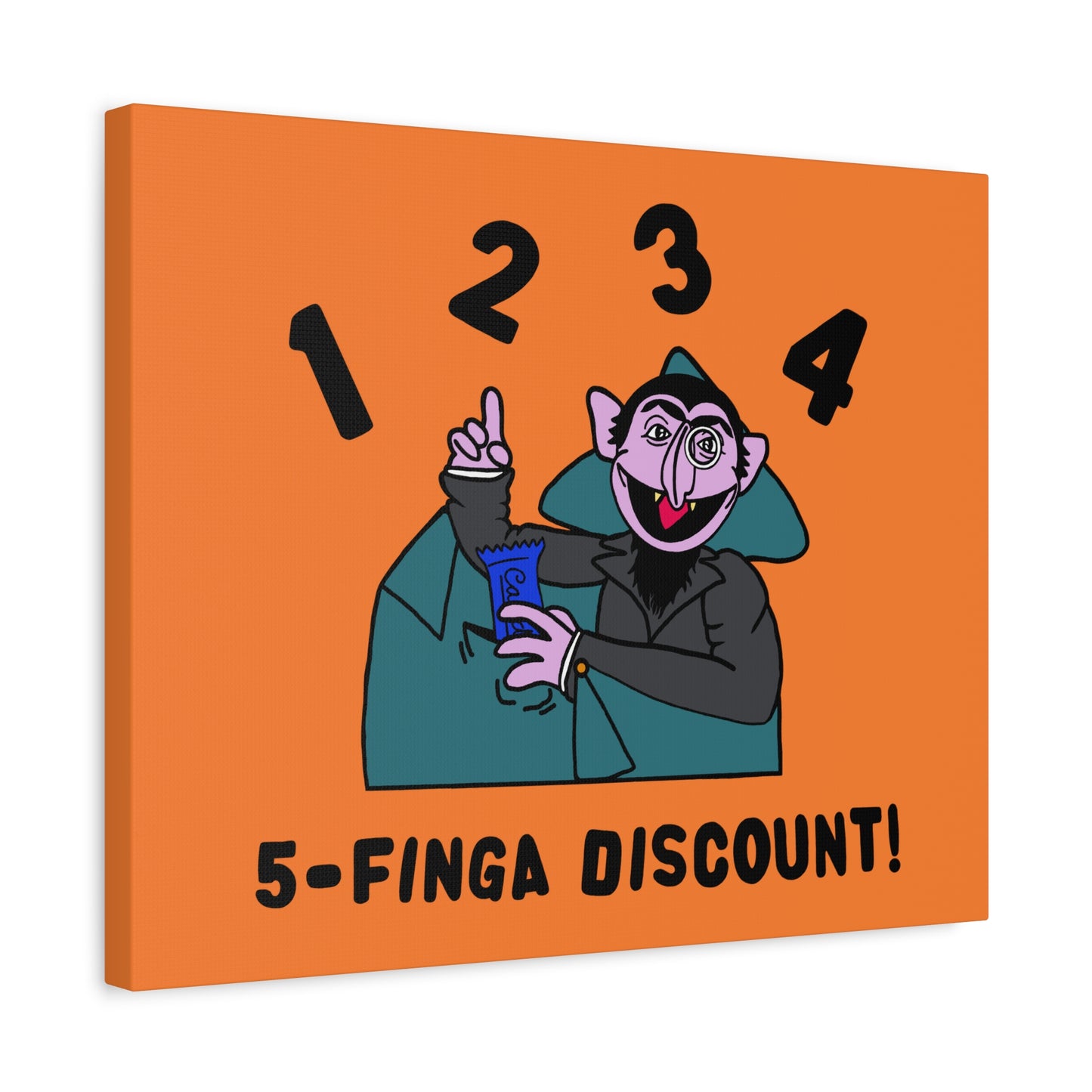 Five Finger Discount Canvas Print Light Orange - Sesame Street The Count Parody Art Print