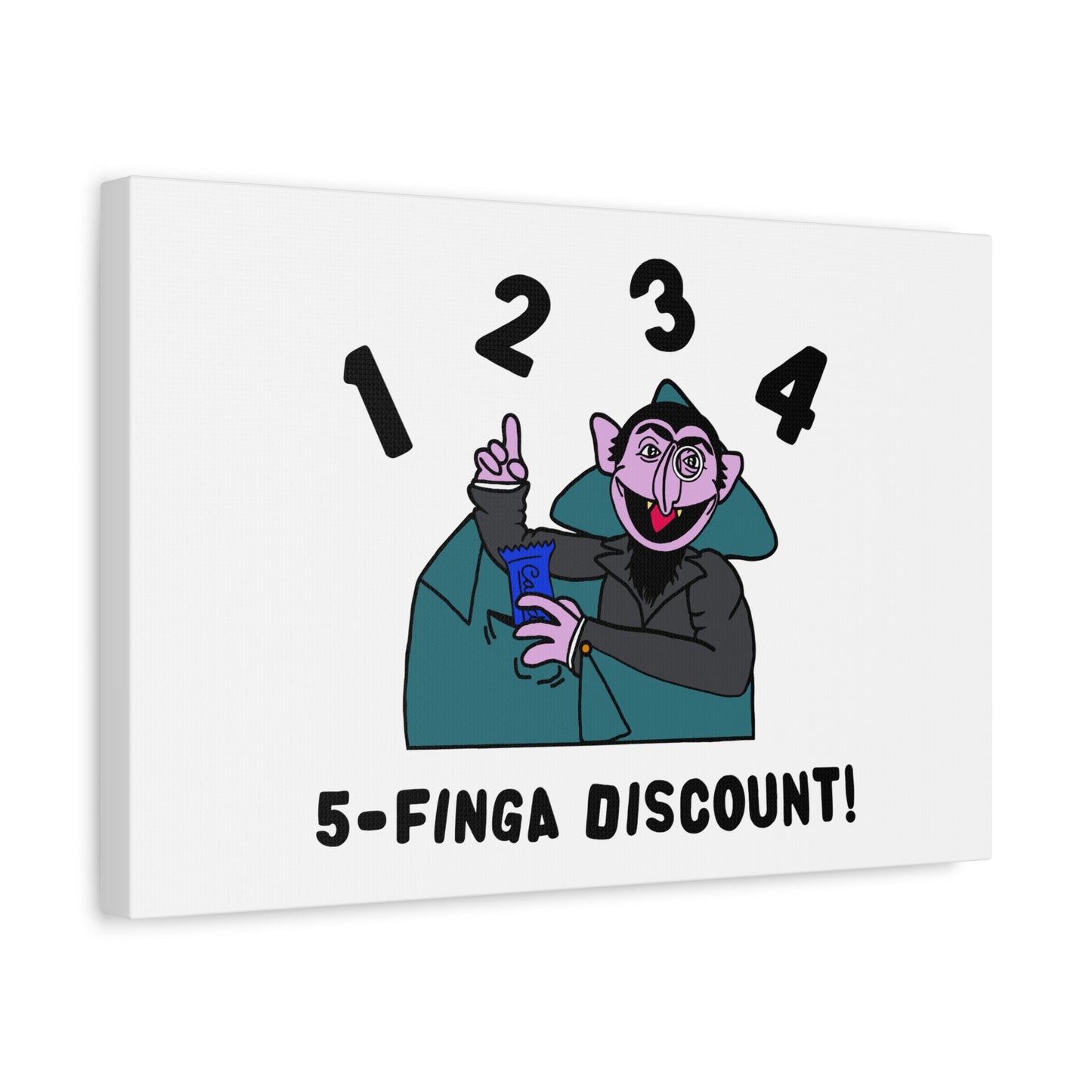 Five Finger Discount Canvas Print White - Sesame Street The Count Parody Art Print