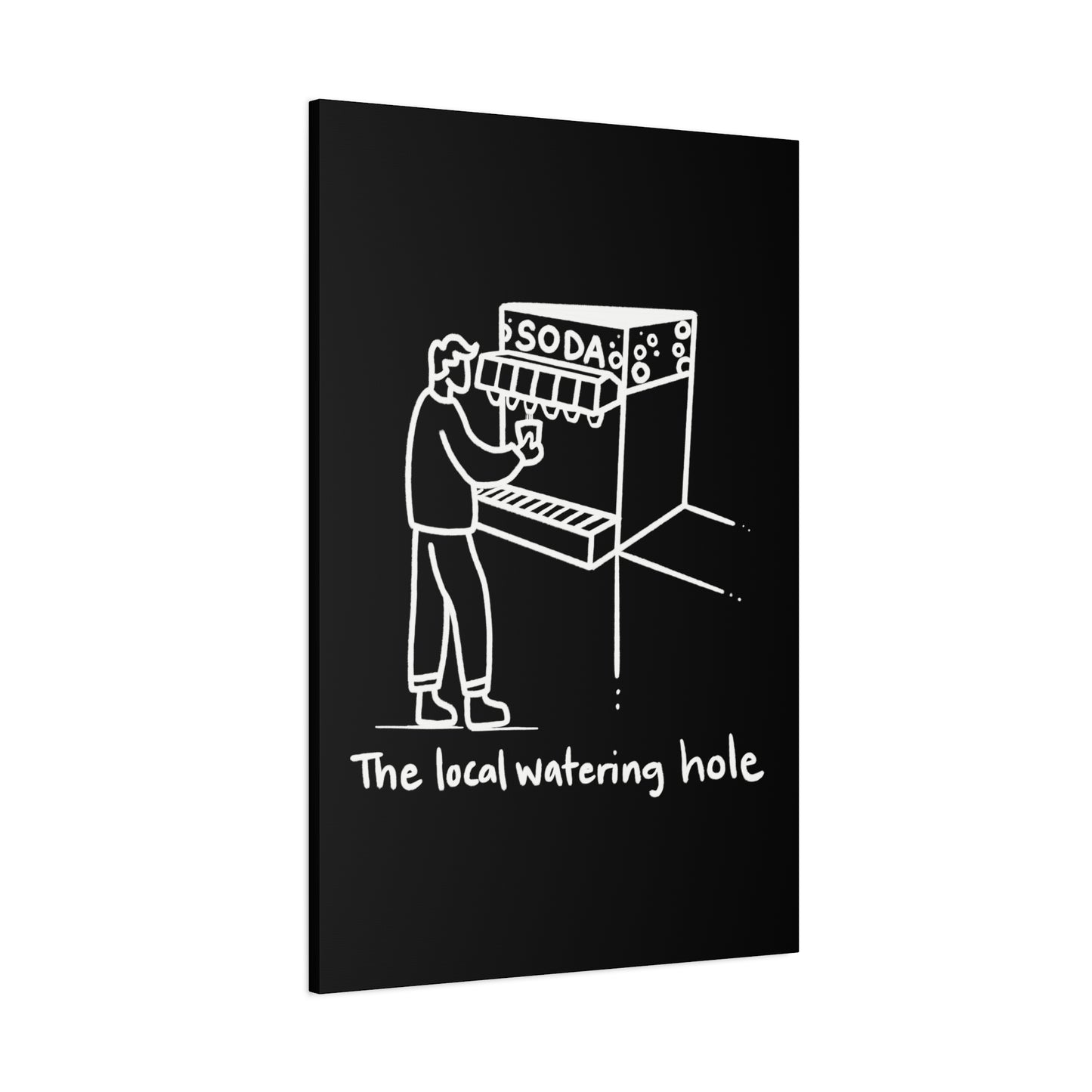 Local Watering Hole Canvas Print - White Ink on Black Background