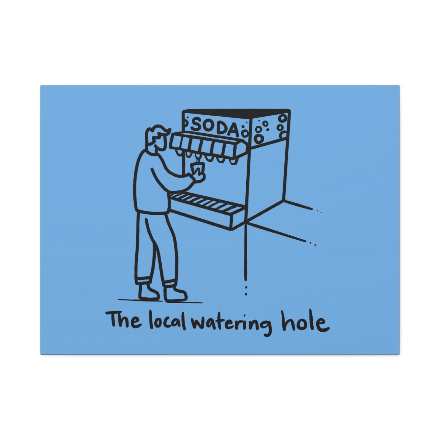 Local Watering Hole Canvas Print - White Ink on Black Background