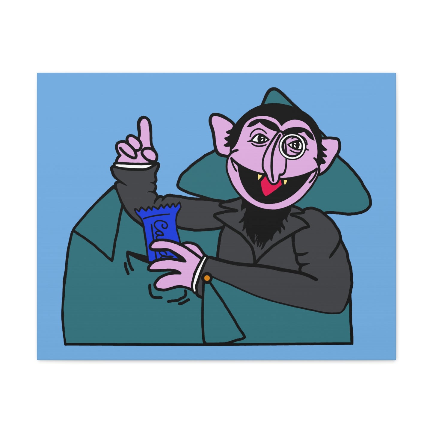 The Count Stealing Candy Canvas Print Light Blue - Sesame Street The Count Parody Art