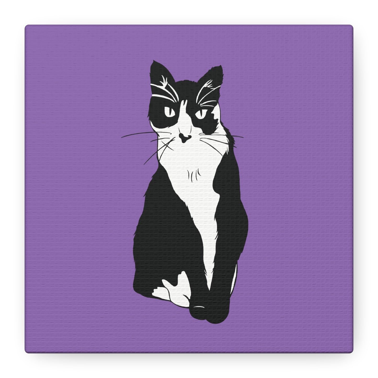 Cat Canvas on Light Purple (B&W Style Cat) - Cat Drawing Art