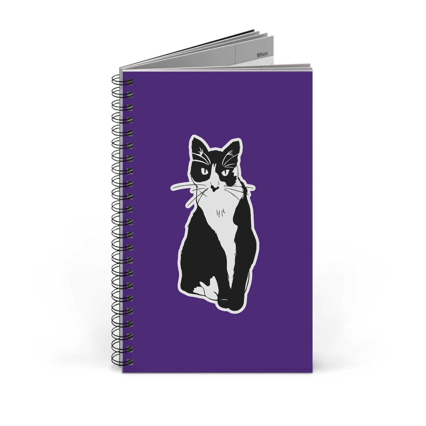 Cat Notebook in Purple (Sticker Style Cat) - Cat Spiral Notebook