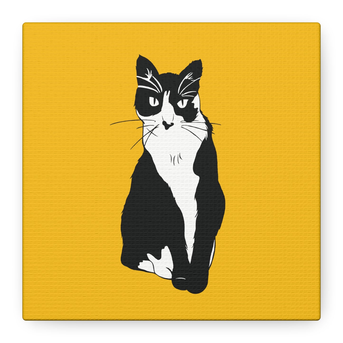 Cat Canvas on Yellow (B&W Style Cat) - Cat Drawing Art