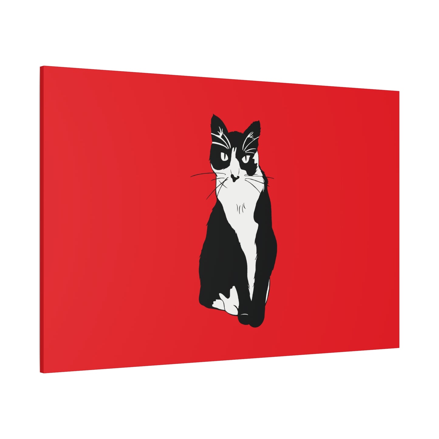 Cat Canvas on Red (B&W Style Cat) - Cat Drawing Art
