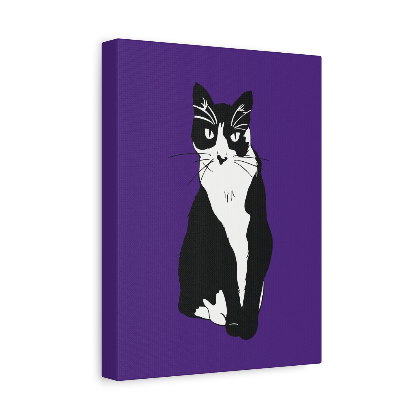 Cat Canvas on Purple (B&W Style Cat) - Cat Drawing Art