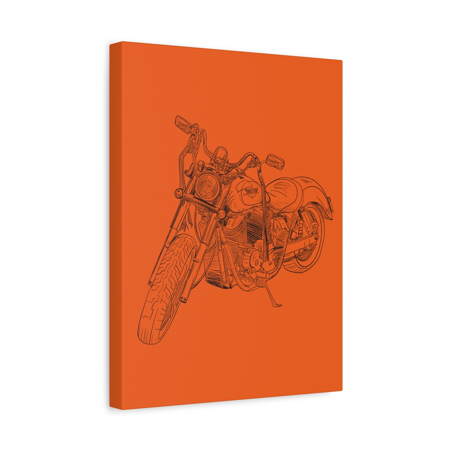Ride Me Harley Motorcycle Sketch Canvas Print - Black Ink on Orange Background