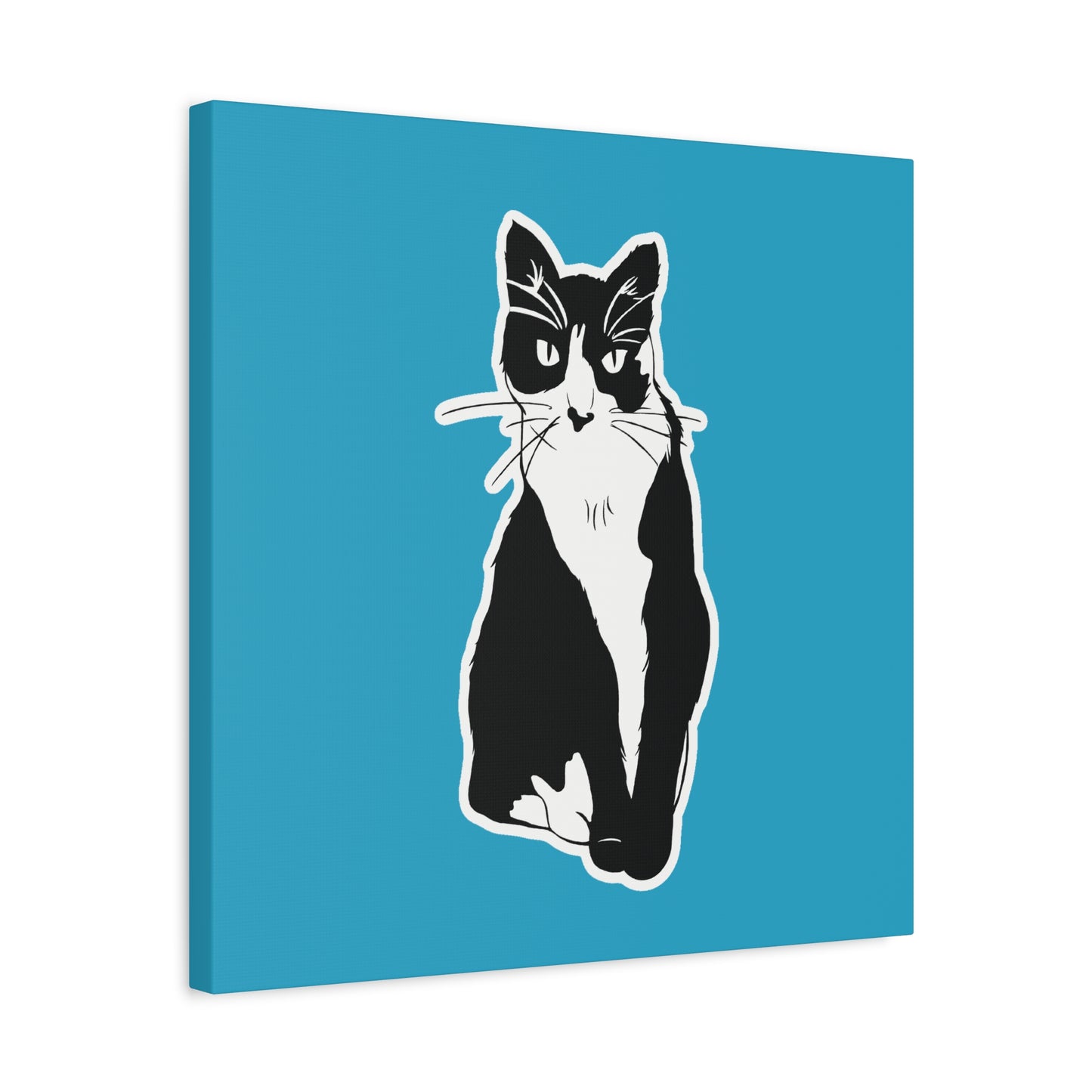 Cat Canvas Print on Turquoise (Sticker Style Cat) - Cat Drawing Art