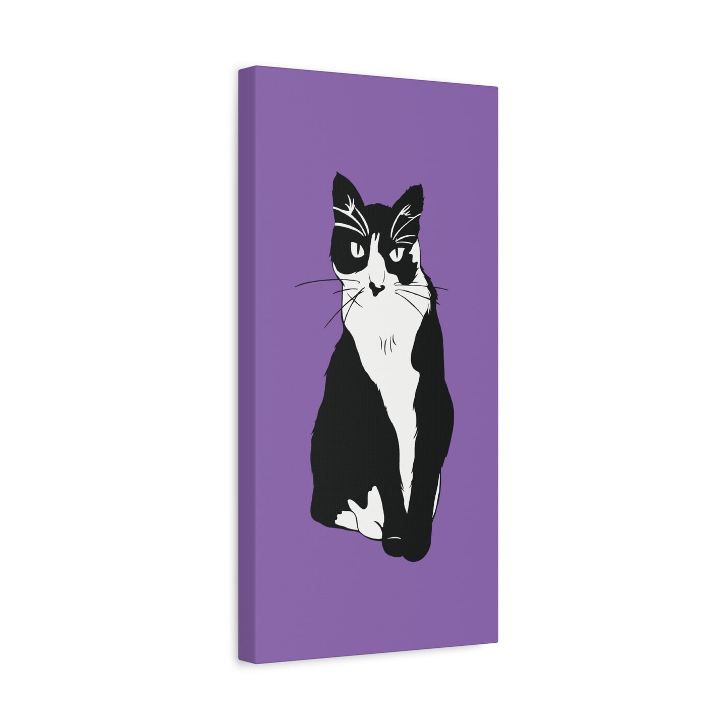 Cat Canvas on Light Purple (B&W Style Cat) - Cat Drawing Art