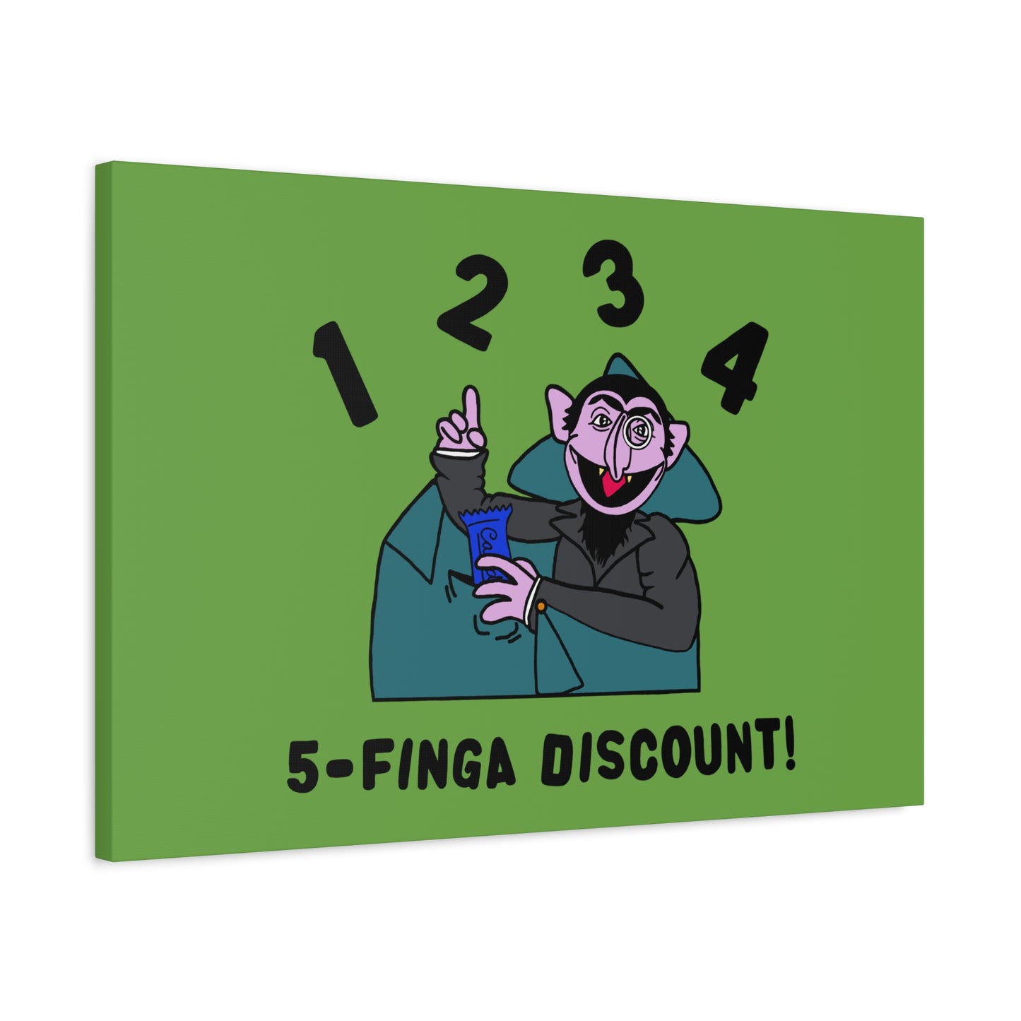 Five Finger Discount Canvas Print Green - Sesame Street The Count Parody Art Print