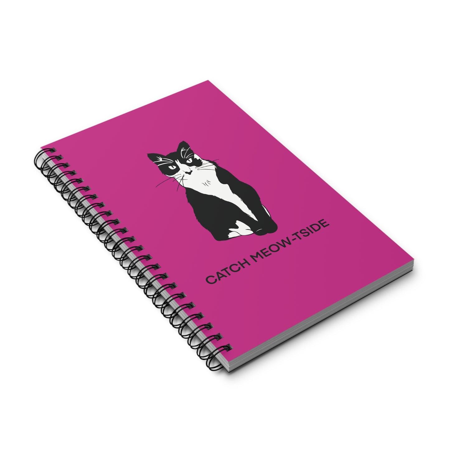Catch Meow-tside Notebook in Pink (B&W Style Cat) - Cat Spiral Notebook