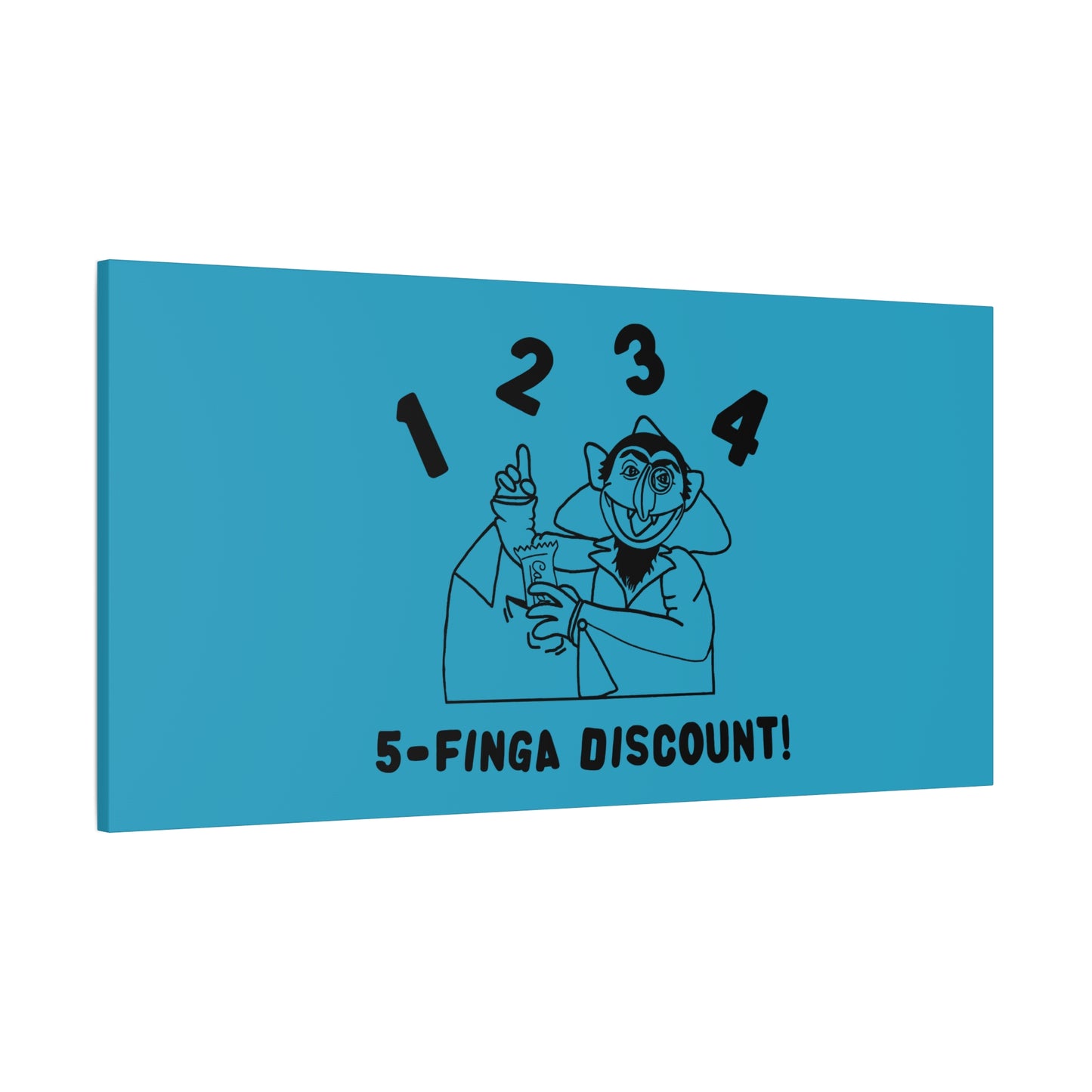 Five Finger Discount Outline Canvas Print Turquoise - Sesame Street The Count Parody Art Print