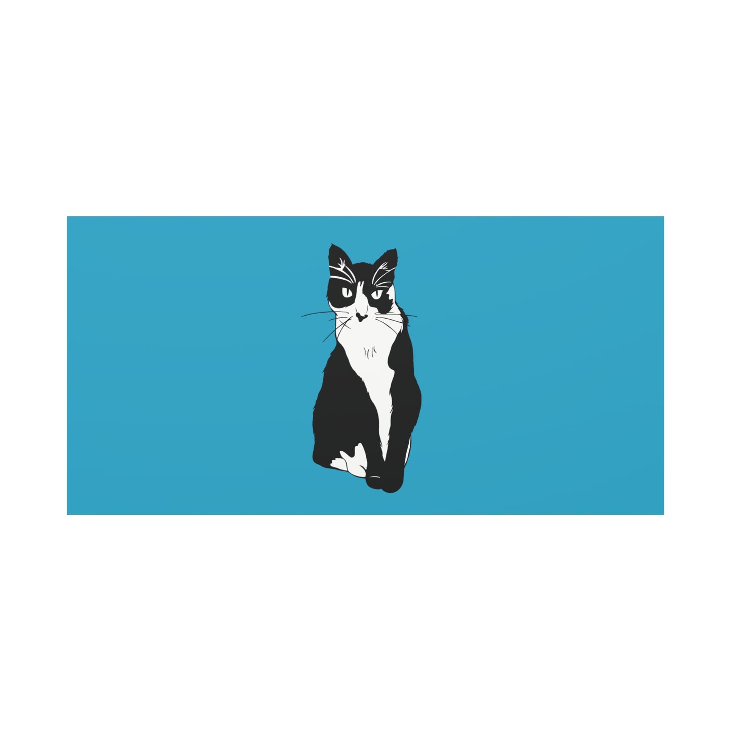 Cat Canvas on Turquoise (B&W Style Cat) - Cat Drawing Art