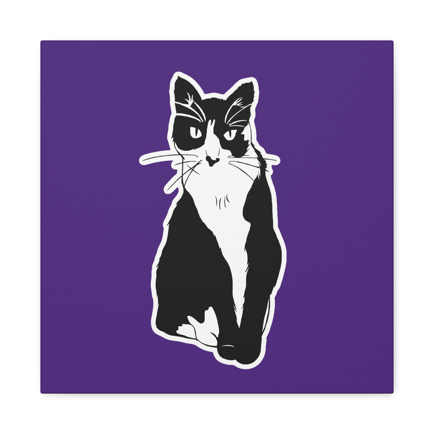 Cat Canvas Print on Purple (Sticker Style Cat) - Cat Drawing Art