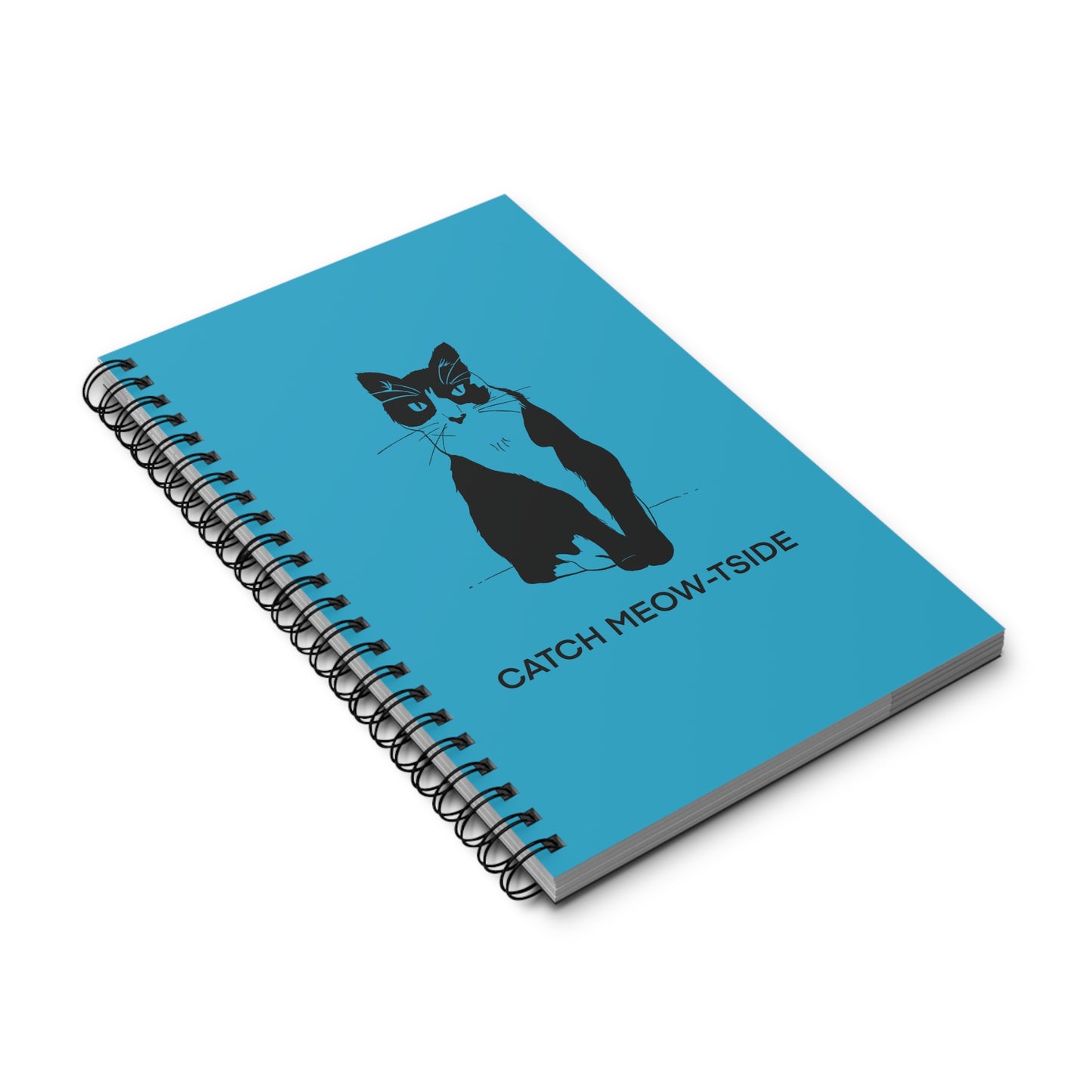 Catch Meow-tside Notebook in Turquoise (Transparent Style Cat) - Cat Spiral Notebook