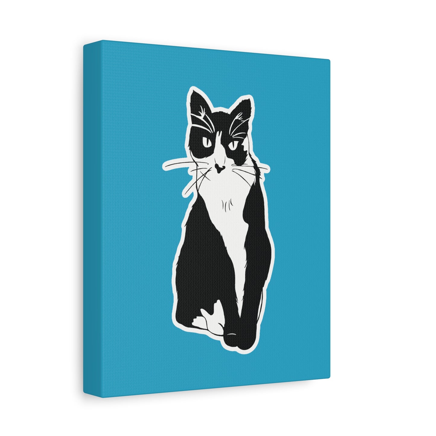Cat Canvas Print on Turquoise (Sticker Style Cat) - Cat Drawing Art