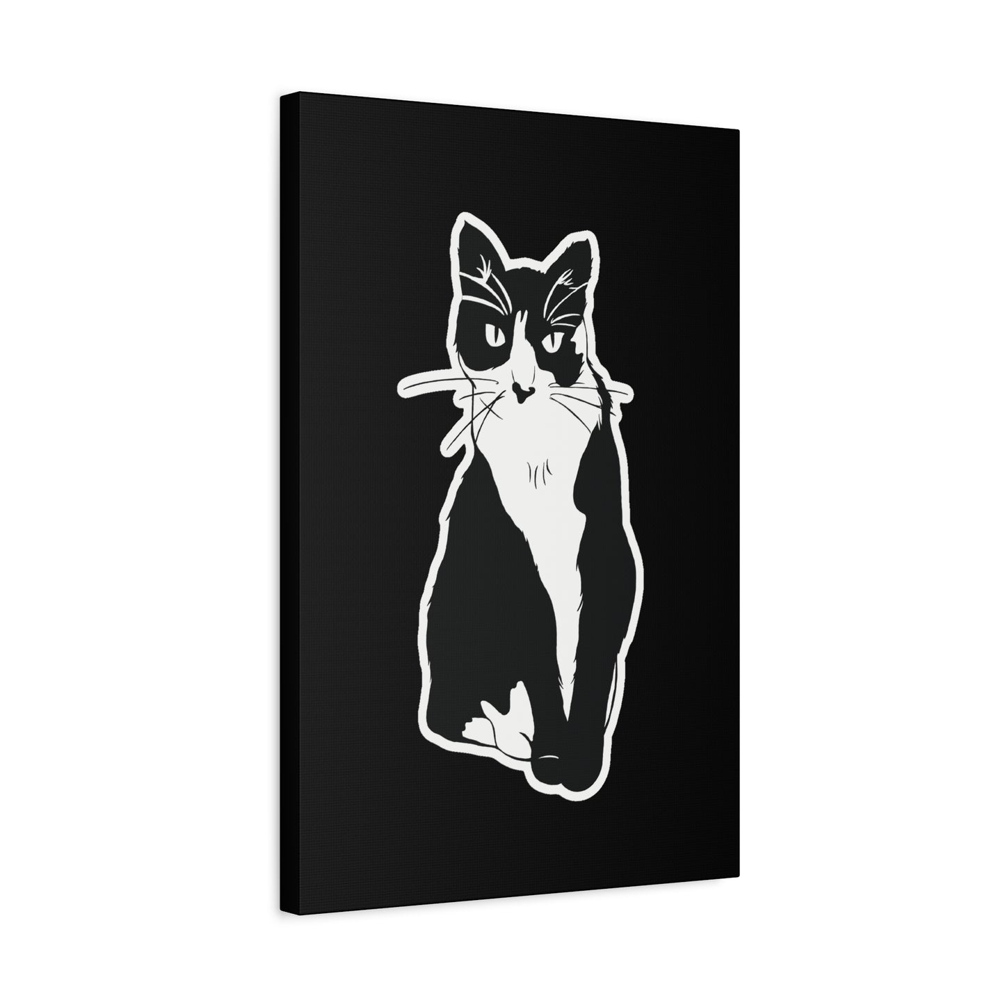 Cat Canvas Print on Black (Sticker Style Cat) - Cat Drawing Art