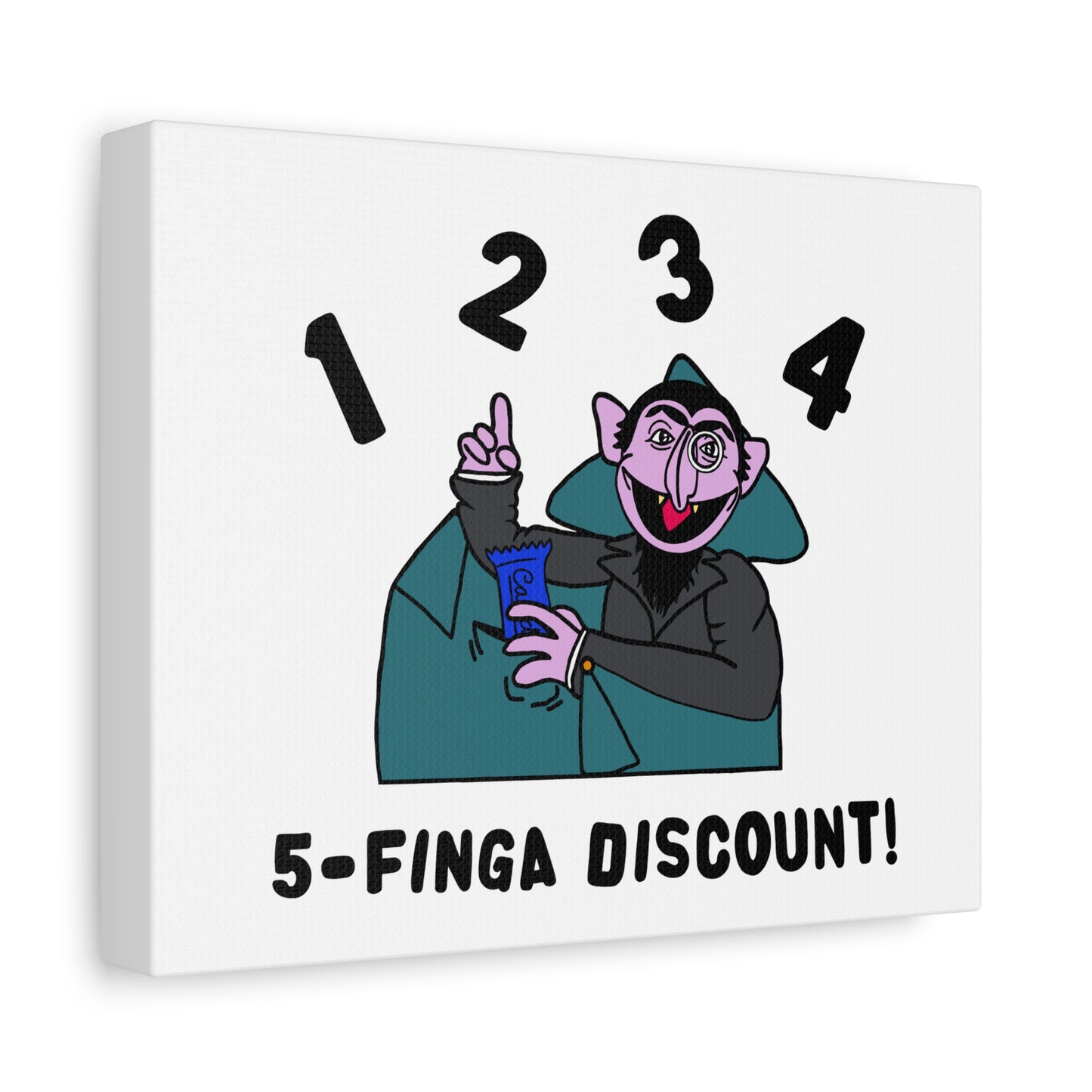 Five Finger Discount Canvas Print White - Sesame Street The Count Parody Art Print
