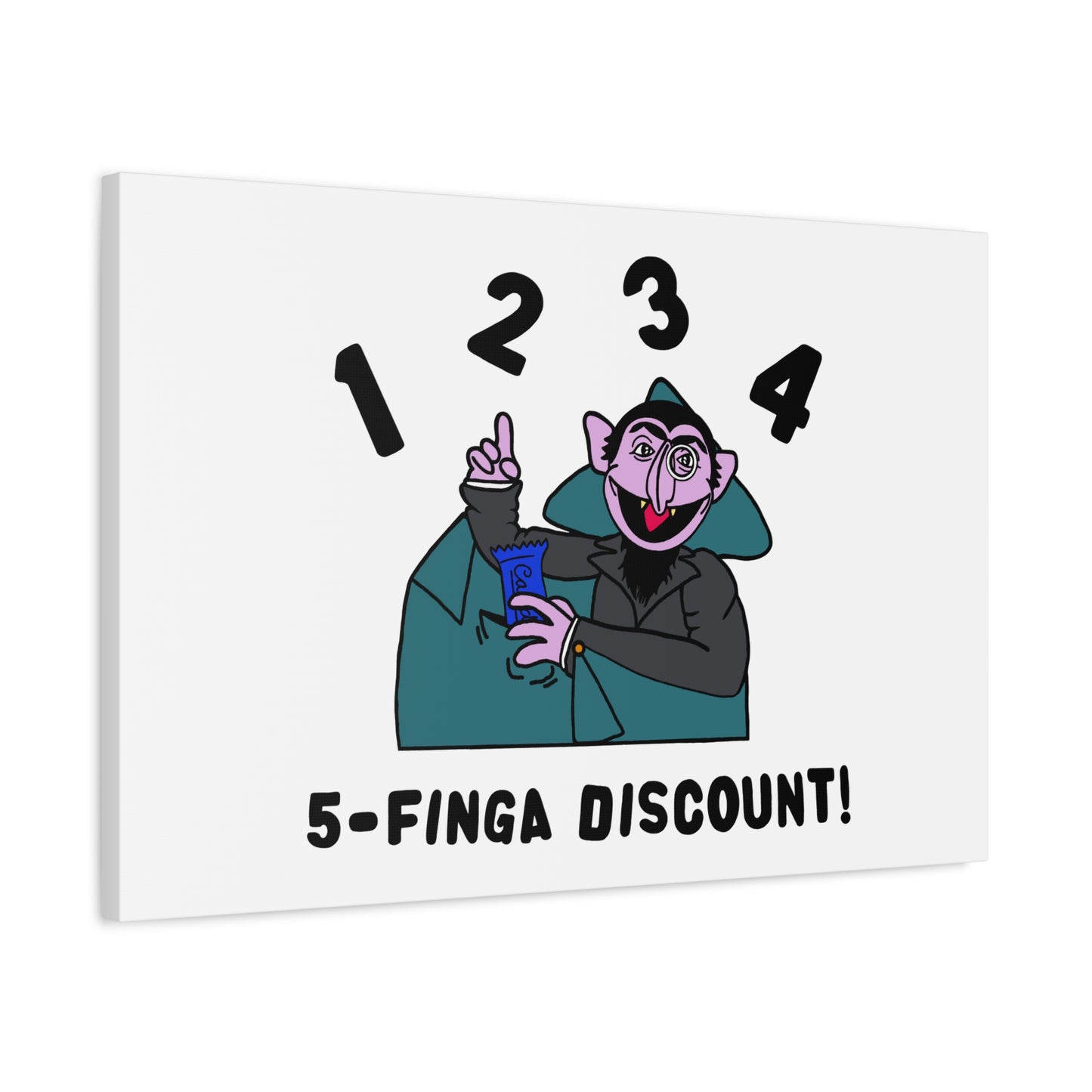 Five Finger Discount Canvas Print White - Sesame Street The Count Parody Art Print