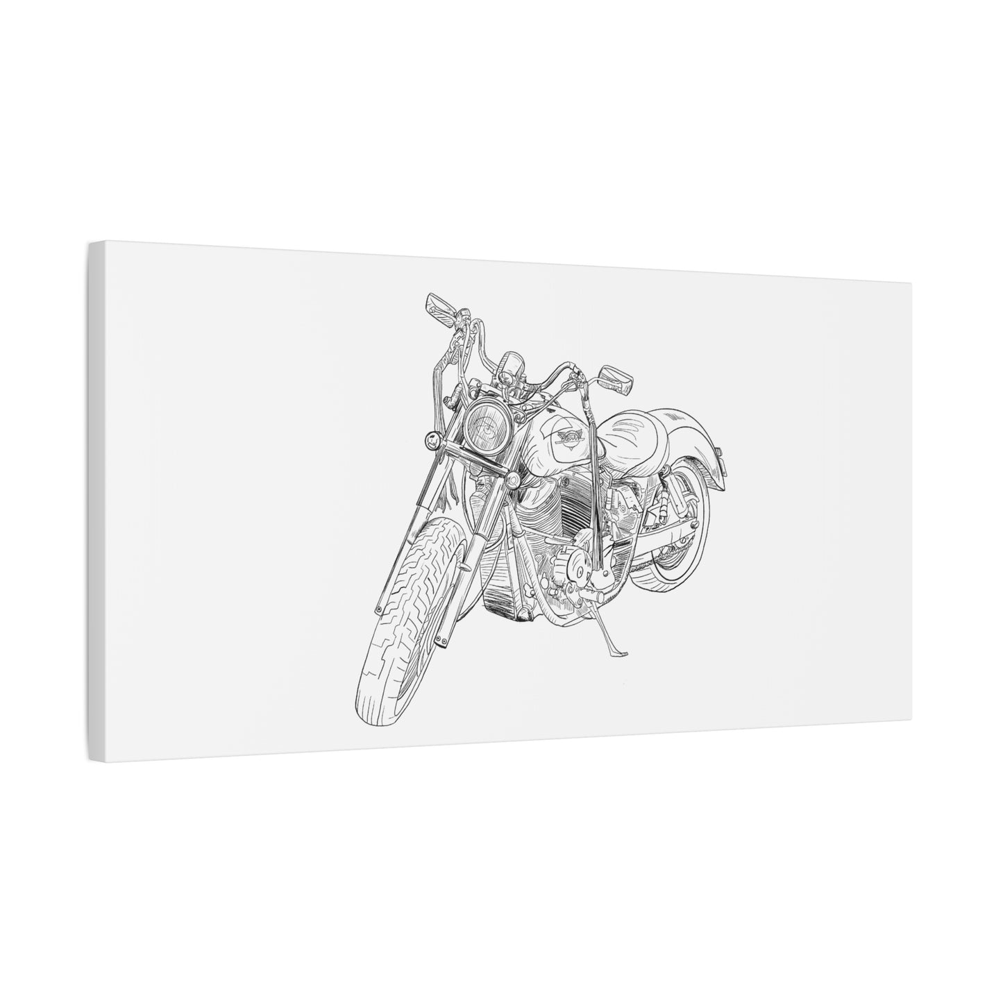 Ride Me Harley Motorcycle Sketch Canvas Print - Black Ink on White Background