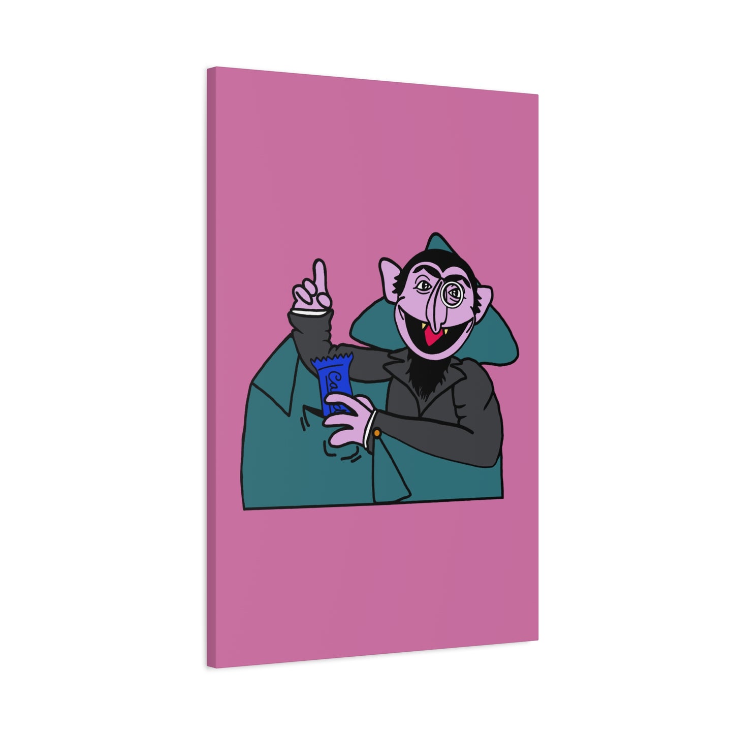 The Count Stealing Candy Canvas Print Light Pink - Sesame Street The Count Parody Art