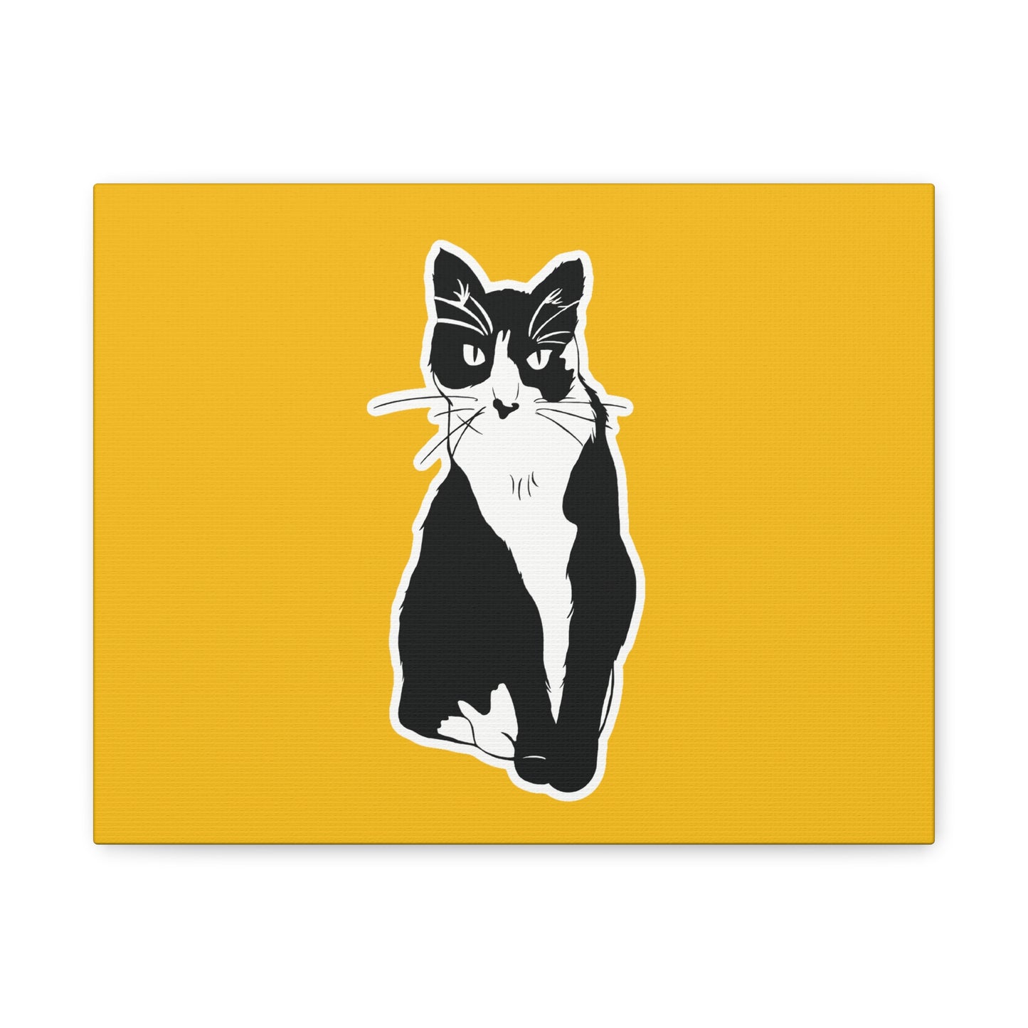Cat Canvas Print on Yellow (Sticker Style Cat) - Cat Drawing Art