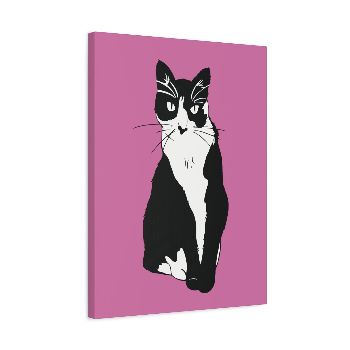 Cat Canvas on Light Pink (B&W Style Cat) - Cat Drawing Art